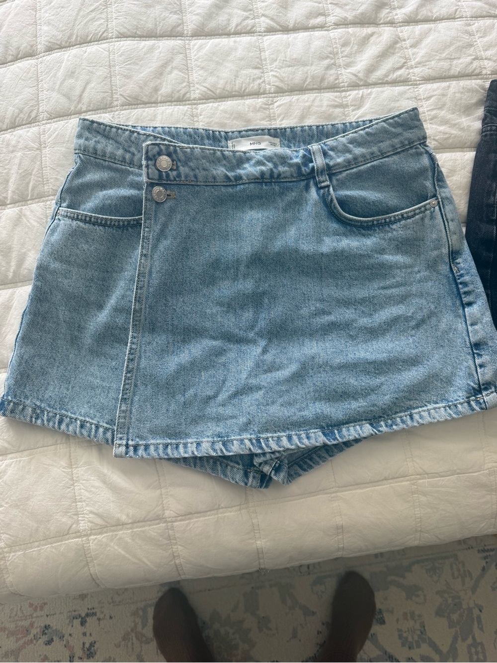 Mango Light Blue Washed and Black Denim Skorts